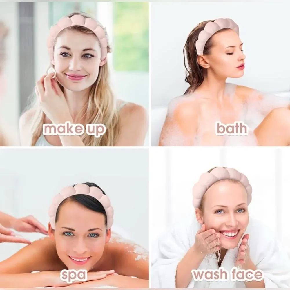 NEW - PINK Sponge Spa Headband & Wrist Cuffs - Terry Towel Fabric